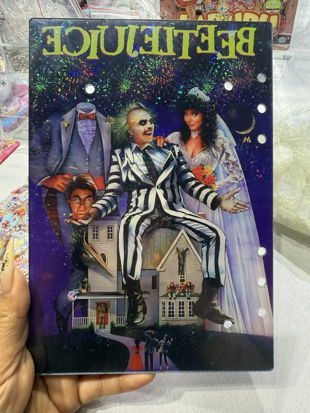 beetle juice 3d Acrylic shaker notebook A5 refillable notebook