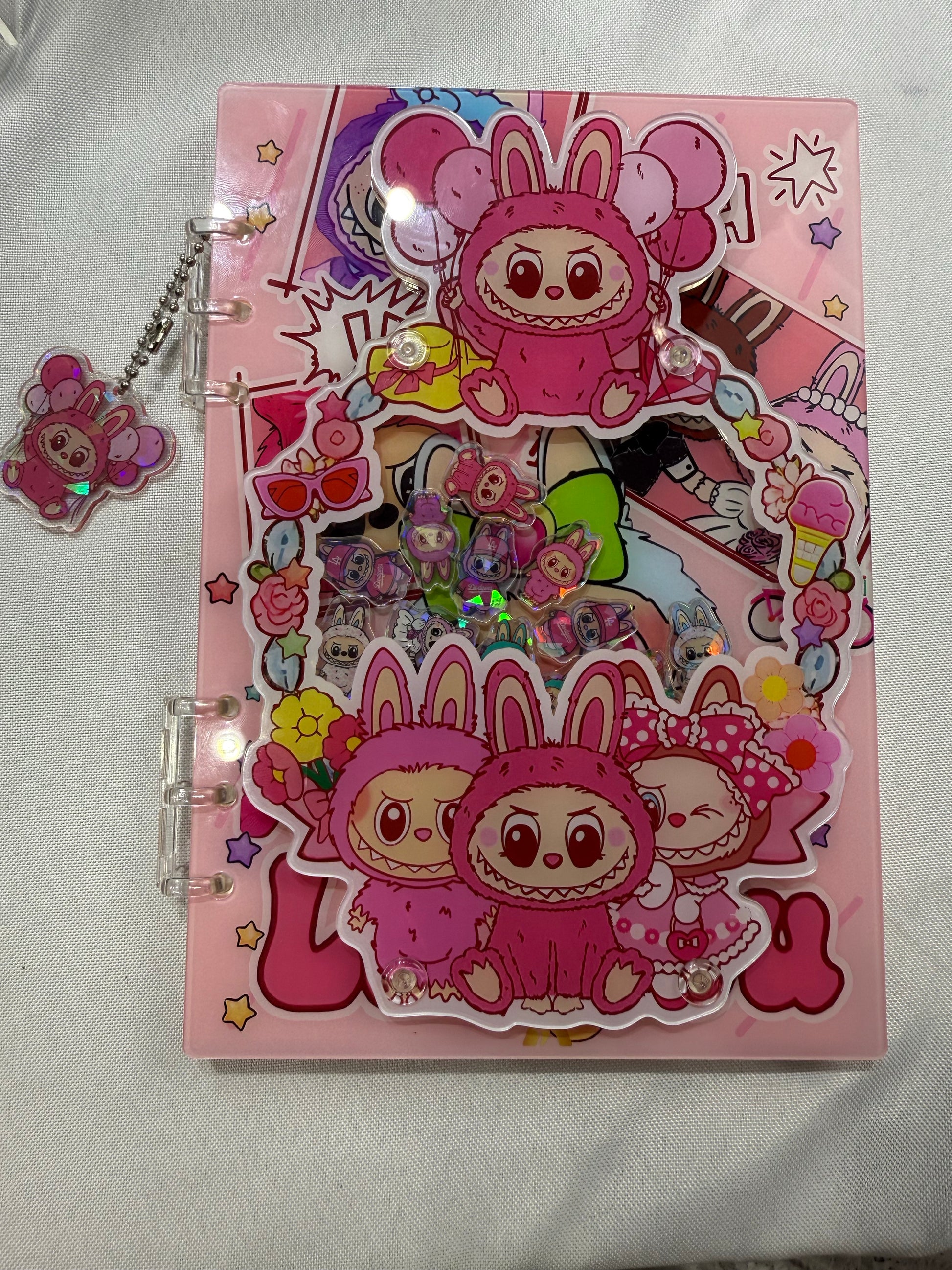 pink labobo 3d Acrylic shaker notebook A5 refillable notebook